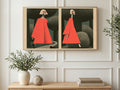 Woman in Red Coat art on a TV in a living room