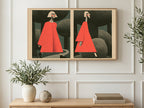 Woman in Red Coat art on a TV in a living room