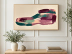 Plum and Teal Sweep art on a TV in a living room