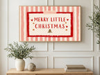 Merry Little Christmas art on a TV in a living room