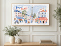 Bonjour Paris Street art on a TV in a living room