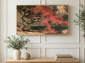 Japanese Red Tree art on a TV in a living room