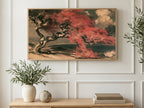 Japanese Red Tree art on a TV in a living room