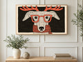 Whippet in Red Antlers art on a TV in a living room