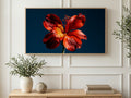 Fiery Red Lily art on a TV in a living room