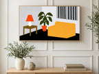 Orange Lamp Quiet Room art on a TV in a living room