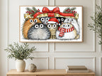 Gift Box Cat Pile art on a TV in a living room