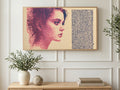 Magenta Dot Profile art on a TV in a living room