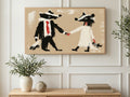 Badger Bride and Groom art on a TV in a living room
