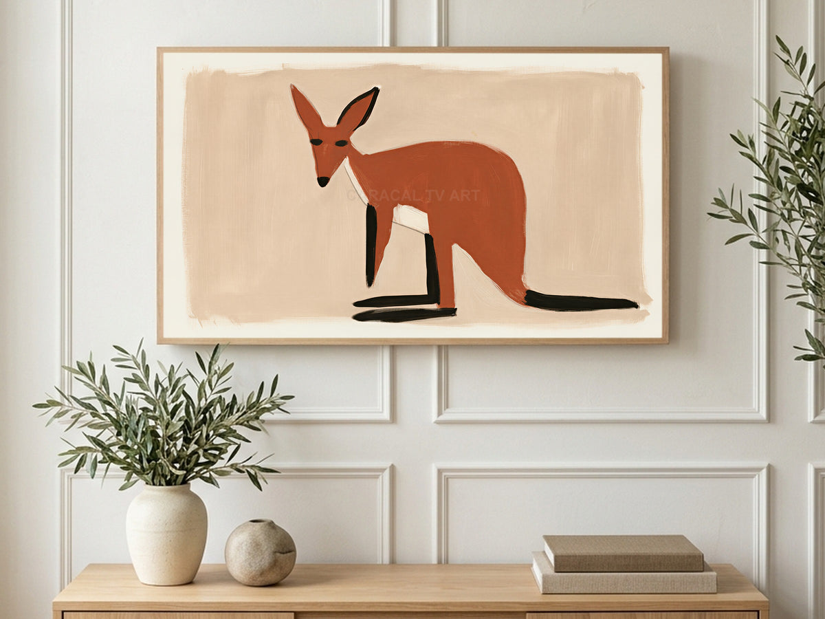 Clay Red Wallaby art on a TV in a living room