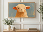 Grumpy Peach Lamb art on a TV in a living room