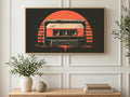 Cassette Tape Sunset art on a TV in a living room
