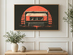 Cassette Tape Sunset art on a TV in a living room
