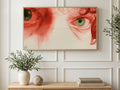Red Pencil Gaze art on a TV in a living room