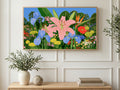 Speckled Lily Garden art on a TV in a living room