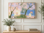 Blossom Street Bicycle art on a TV in a living room