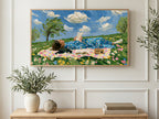 Meadow Picnic Reader art on a TV in a living room