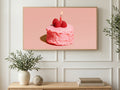 Raspberry Birthday Cake art on a TV in a living room