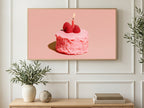 Raspberry Birthday Cake art on a TV in a living room