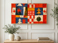 Smiling Patchwork Squares art on a TV in a living room