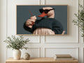 Cool Duck in Shades art on a TV in a living room