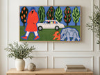 Red Coat Surreal Stroll art on a TV in a living room