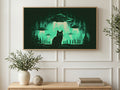Black Cat Alien Boss art on a TV in a living room
