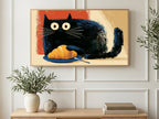 Croissant Black Cat art on a TV in a living room