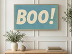 Dusty Blue Boo art on a TV in a living room