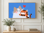 Cat and Kitten Heart art on a TV in a living room
