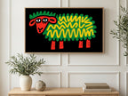 Zigzag Wool Sheep art on a TV in a living room