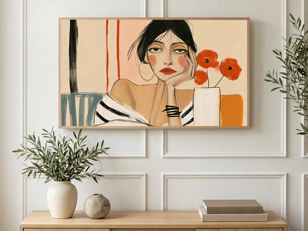 Poppy Daydream Portrait art on a TV in a living room