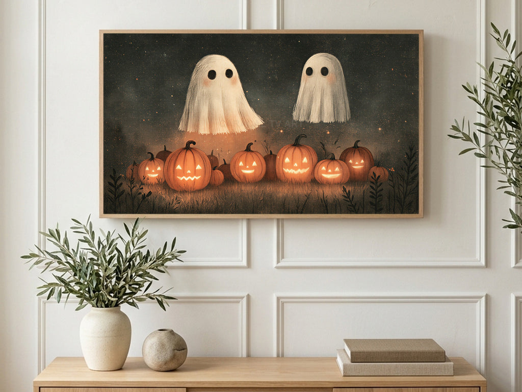Lantern Field Ghosts art on a TV in a living room