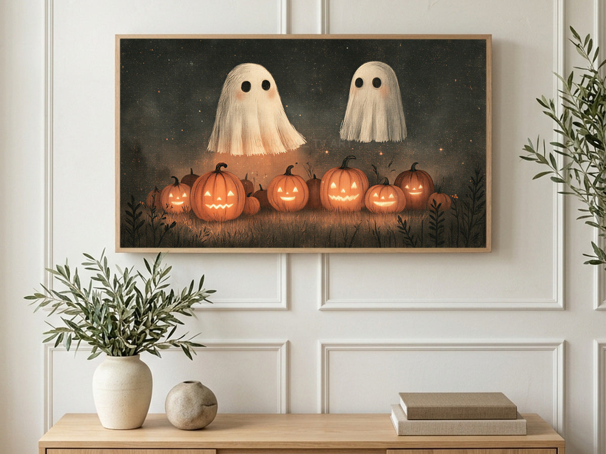Lantern Field Ghosts art on a TV in a living room