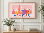 New York Skyline Letters art on a TV in a living room