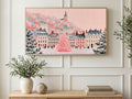 Pastel Village Pink Tree art on a TV in a living room