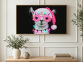 Pink Shades Llama art on a TV in a living room