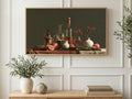 Pomegranates and Copper Jug art on a TV in a living room