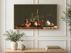 Pomegranates and Copper Jug art on a TV in a living room