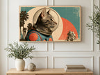 Astronaut Tabby Cat art on a TV in a living room