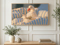 Bedtime Reading Duck art on a TV in a living room