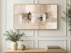 Beige Abstract Crowd art on a TV in a living room