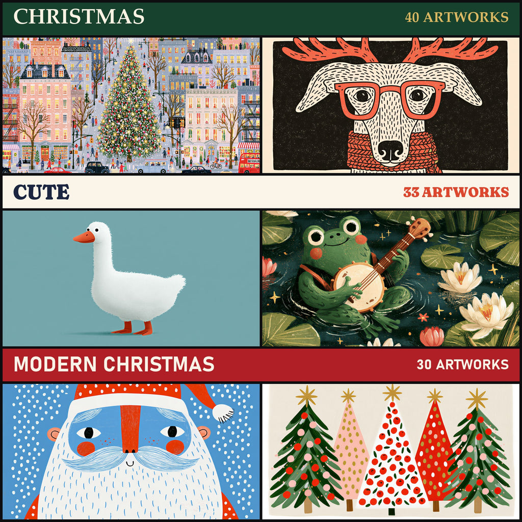 Christmas, Cute and Modern Christmas Frame TV art bundles in the mega bundle: 2 sample artworks from each, with its number of artworks