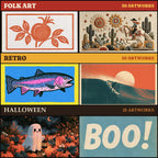Folk Art, Retro and Halloween Frame TV art bundles in the mega bundle: 2 sample artworks from each, with its number of artworks
